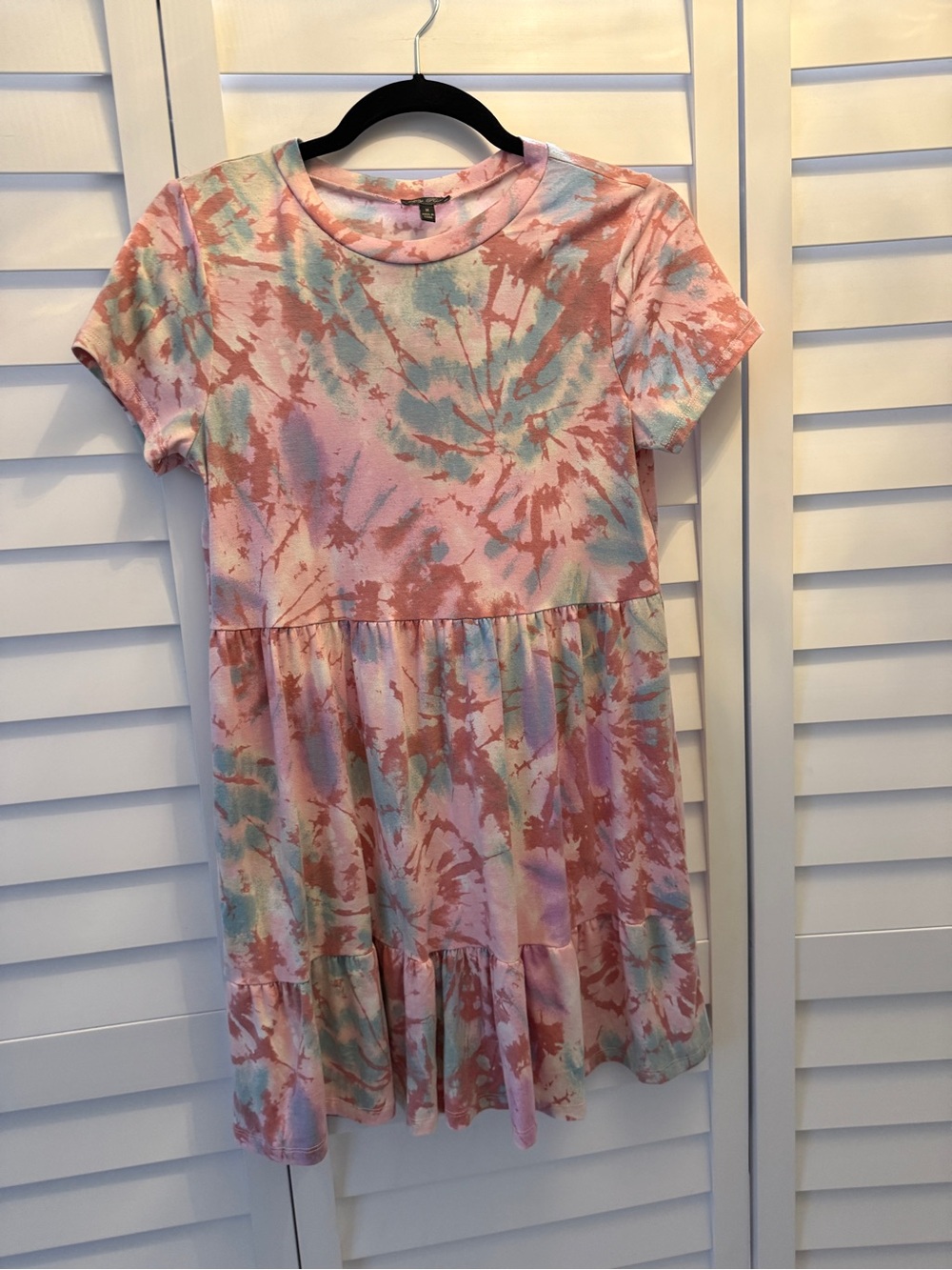 Pastel Tie-Dye Short Sleeve Dress - Pink & Blue